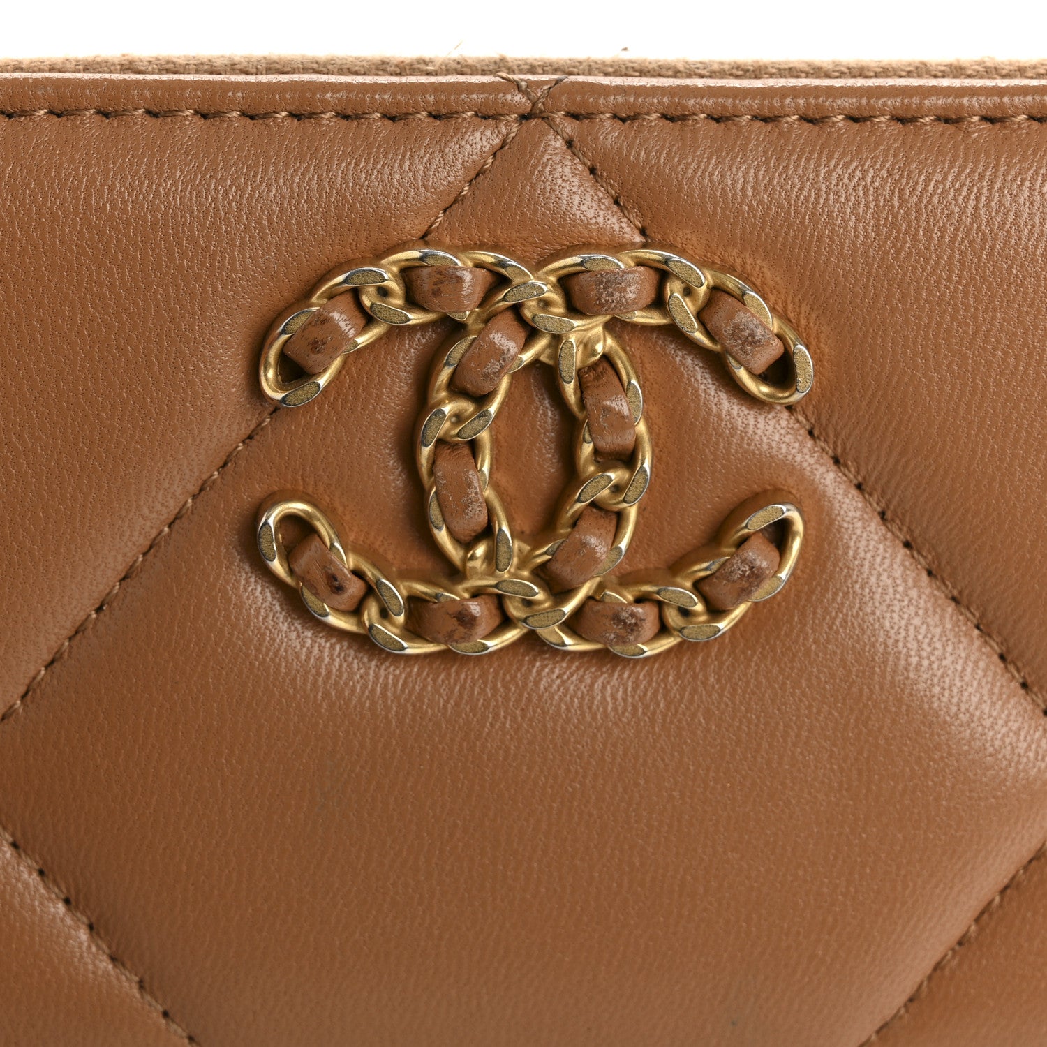 Chanel Lambskin Quilted Chanel 19 Zip Around Coin Purse Wallet Brown 12 of 12