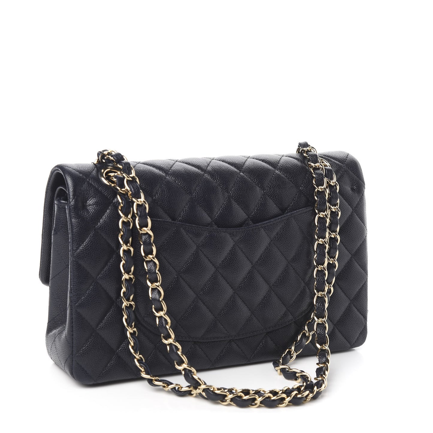 Caviar Quilted Medium Double Flap Navy