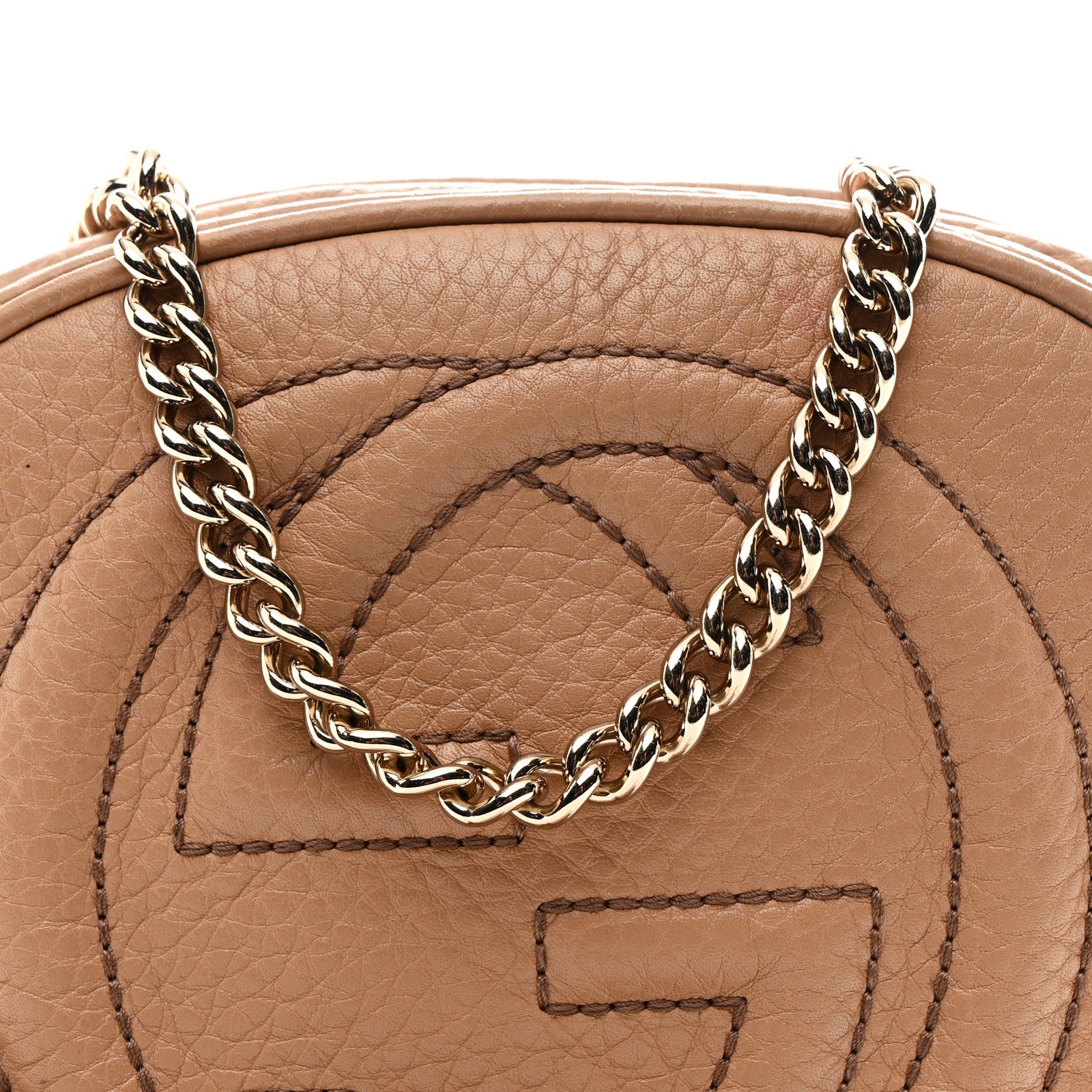 Gucci Pebbled Calfskin Mini Soho Chain Bag Camelia 14 of 19