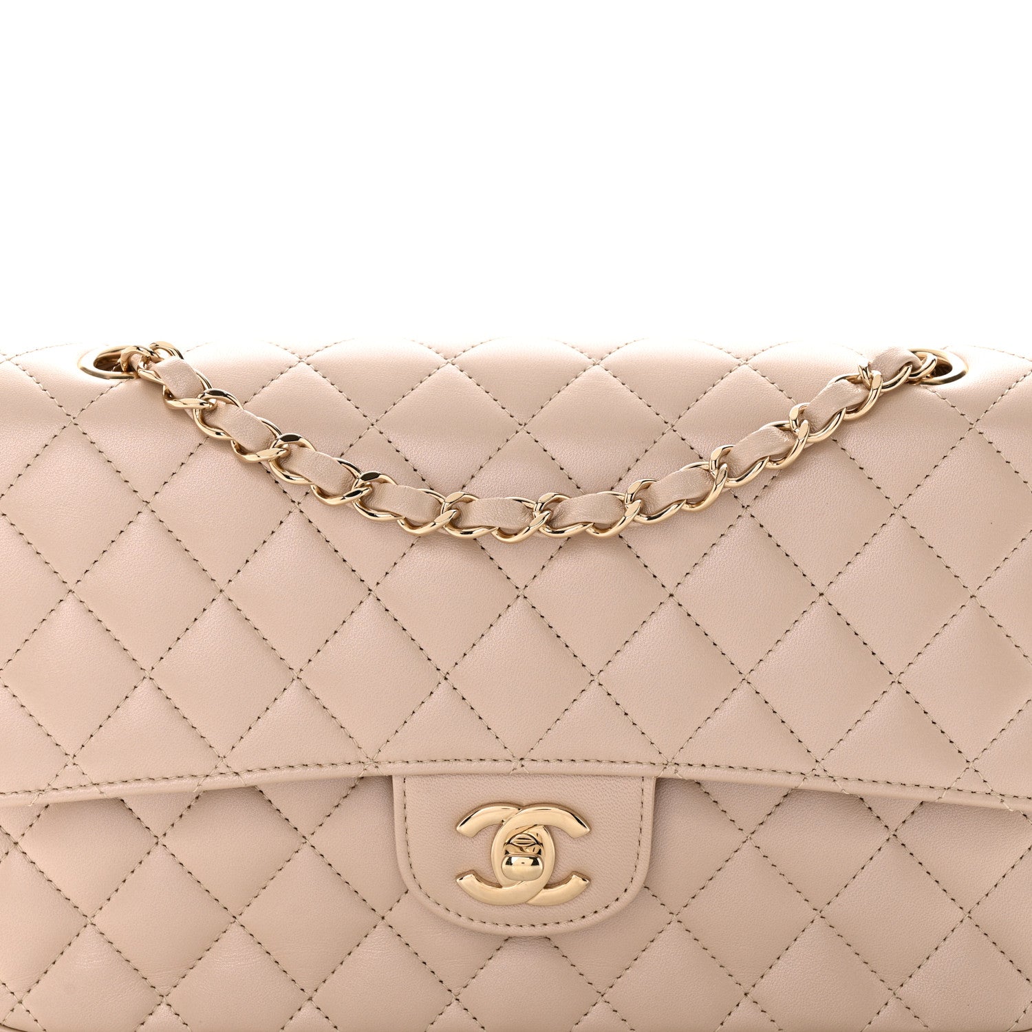 Chanel Iridescent Lambskin Quilted Medium Double Flap Light Beige 8 of 14