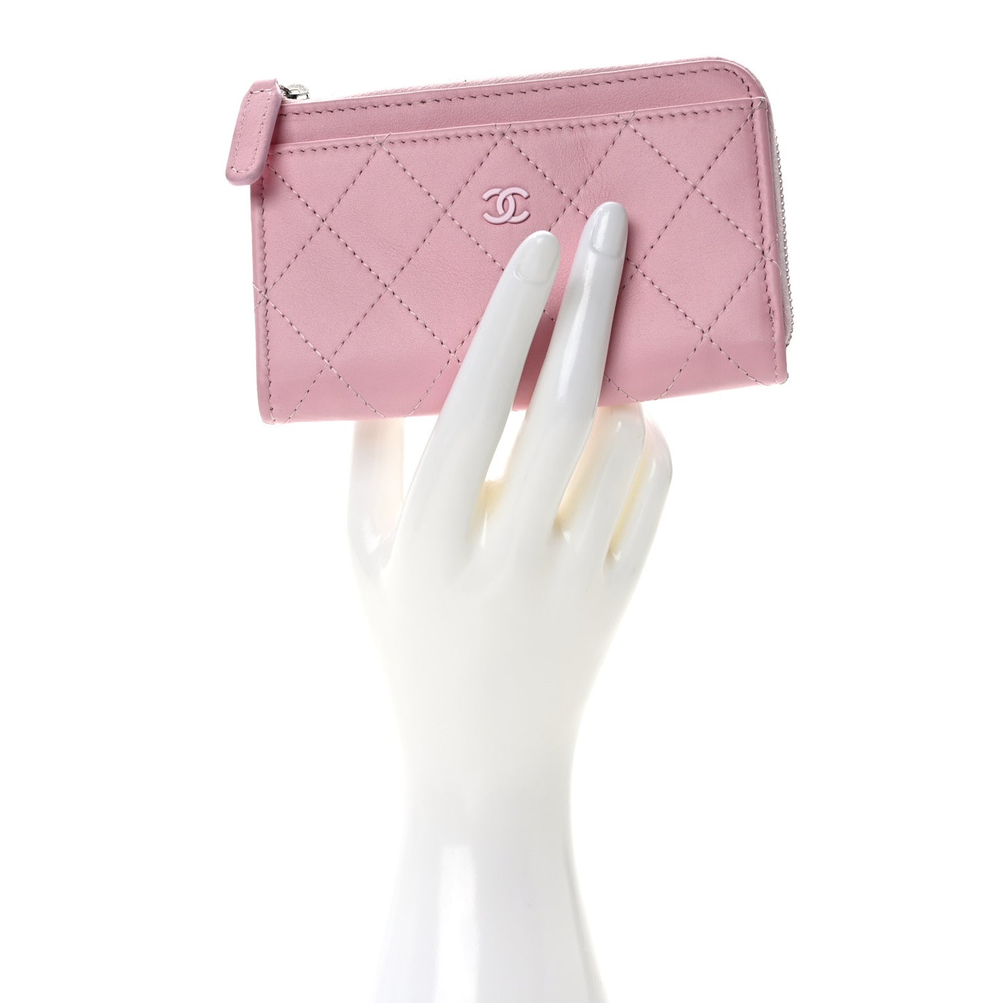 Lambskin Quilted CC Zip Card Holder Light Pink
