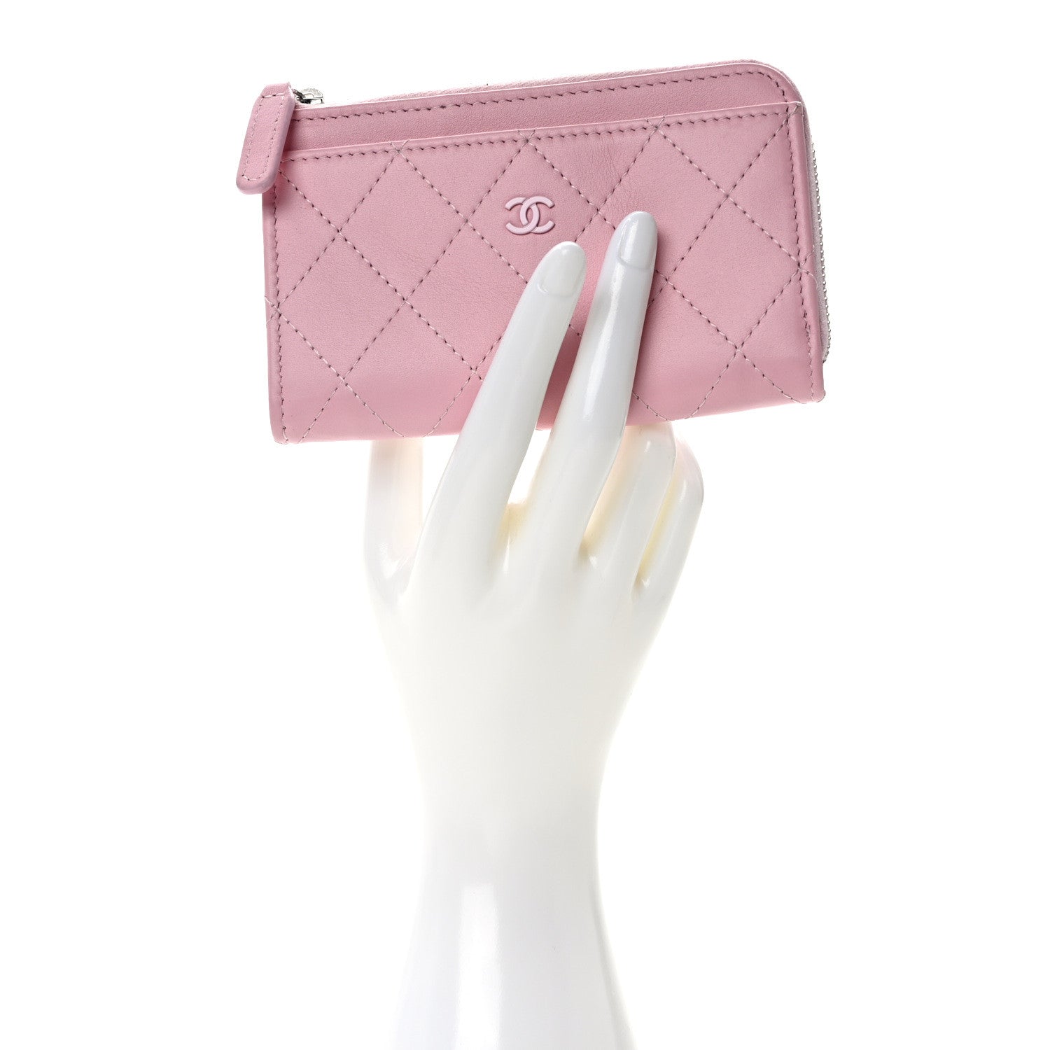Chanel Lambskin Quilted CC Zip Card Holder Light Pink 2 of 8