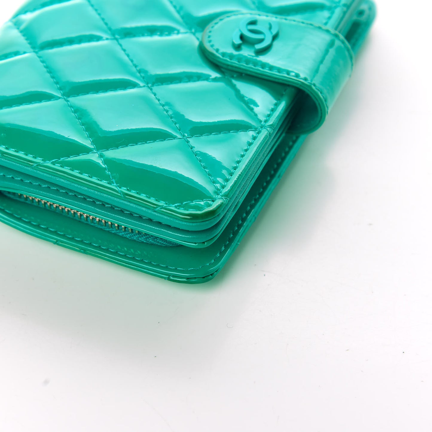 Patent Quilted Zip Pocket Wallet Turquoise