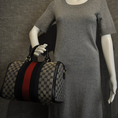 Gucci Monogram Selleria Calfskin Vintage Web Medium Boston Beige Blue 2 of 2
