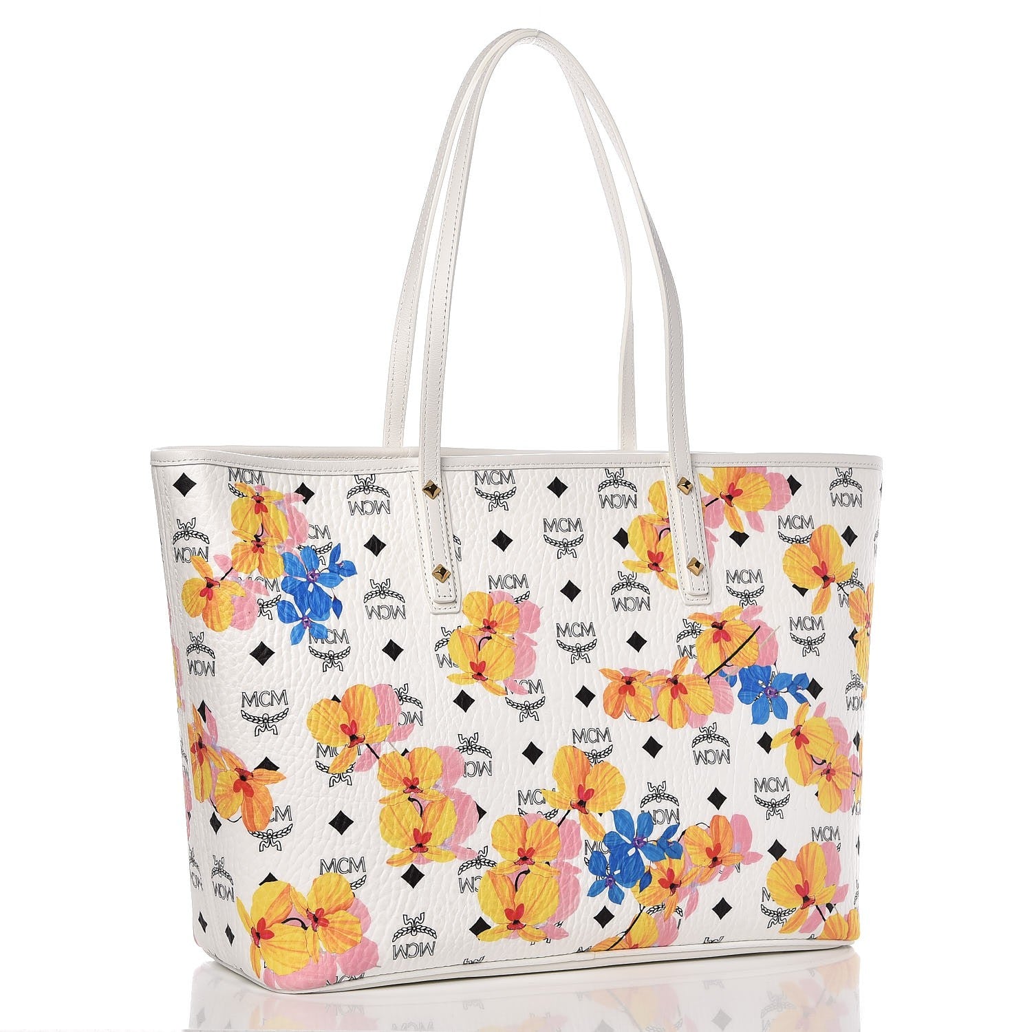 MCM Visetos Floral Print Medium Essential Zip Top Shopper Tote 5 of 24