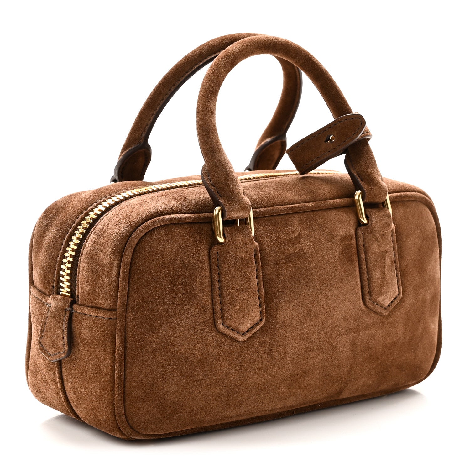Miu Miu Suede Padded Regular Arcadie Top Handle Bag Cacao 3 of 9