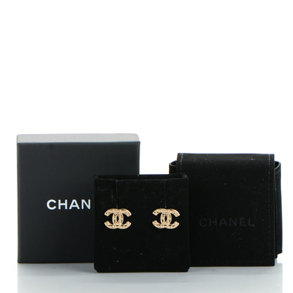 Chanel Tweed Effect CC Earrings Gold 4 of 4