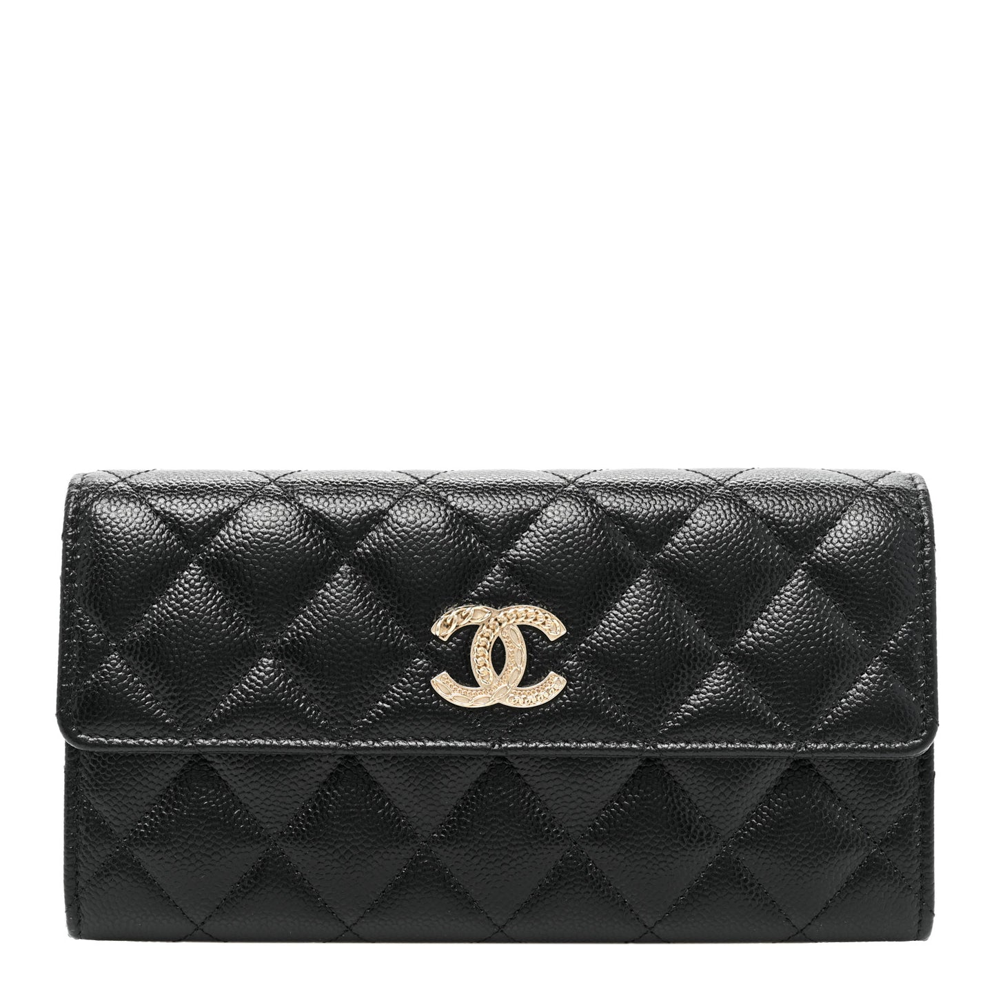 Caviar Quilted Multi Chain CC Large Gusset Flap Wallet Black