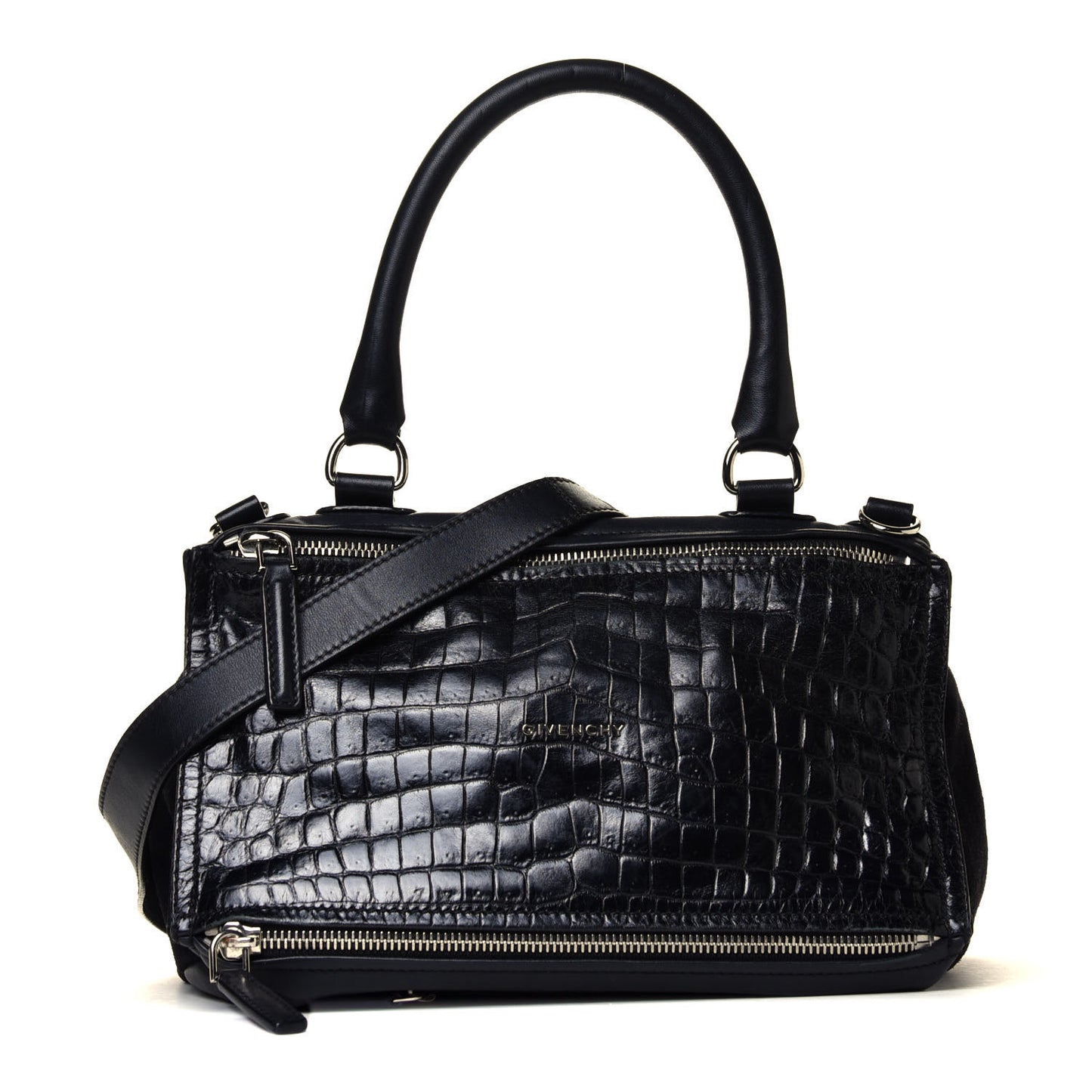 Calfskin Crocodile Embossed Medium Pandora Black