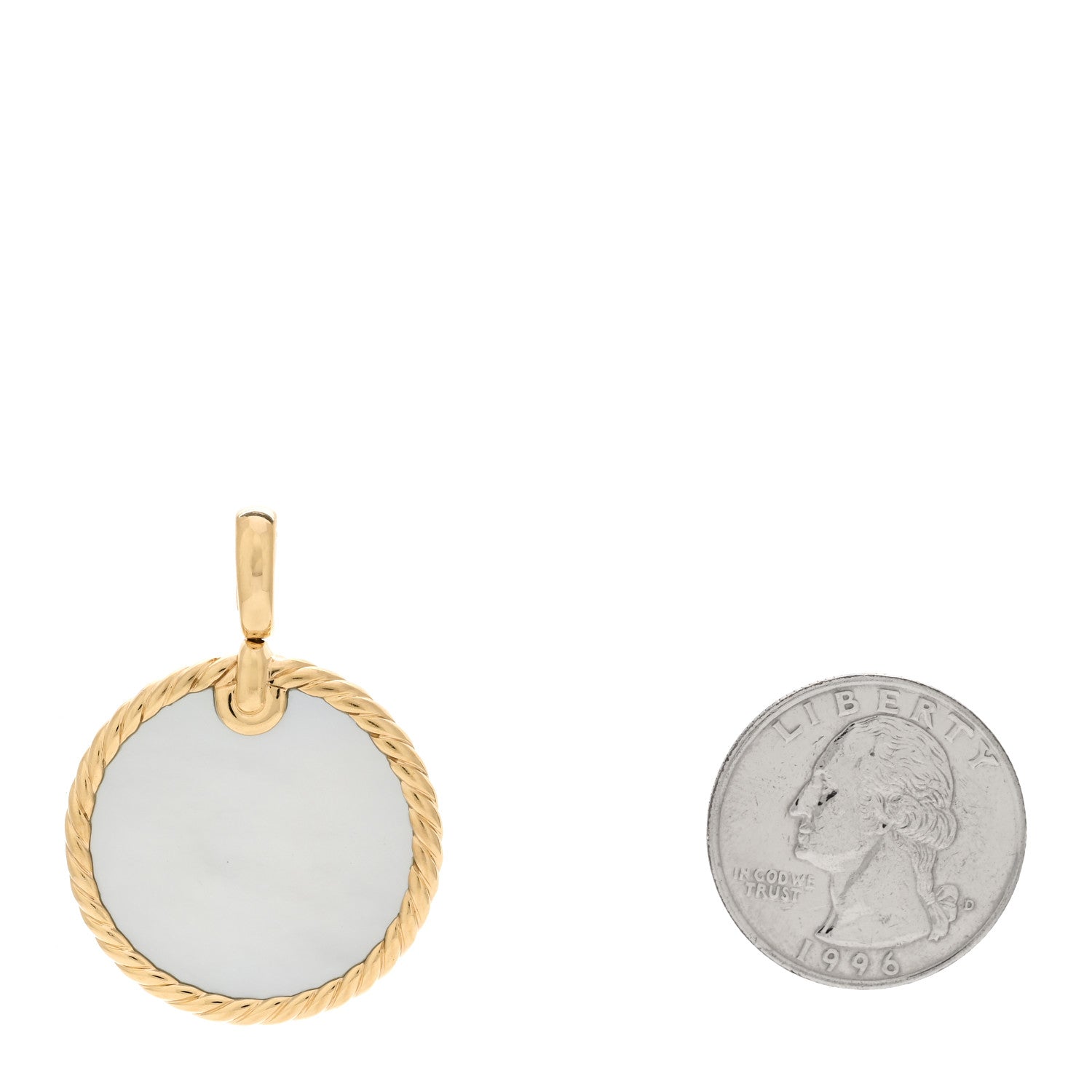 David Yurman 18K Yellow Gold Black Onyx Mother of Pearl Elements Disc Pendant 2 of 4