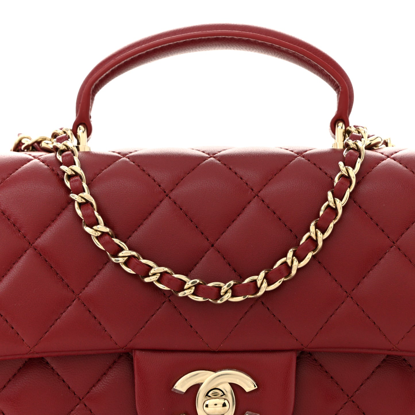 Lambskin Quilted Mini Top Handle Rectangular Flap Dark Red