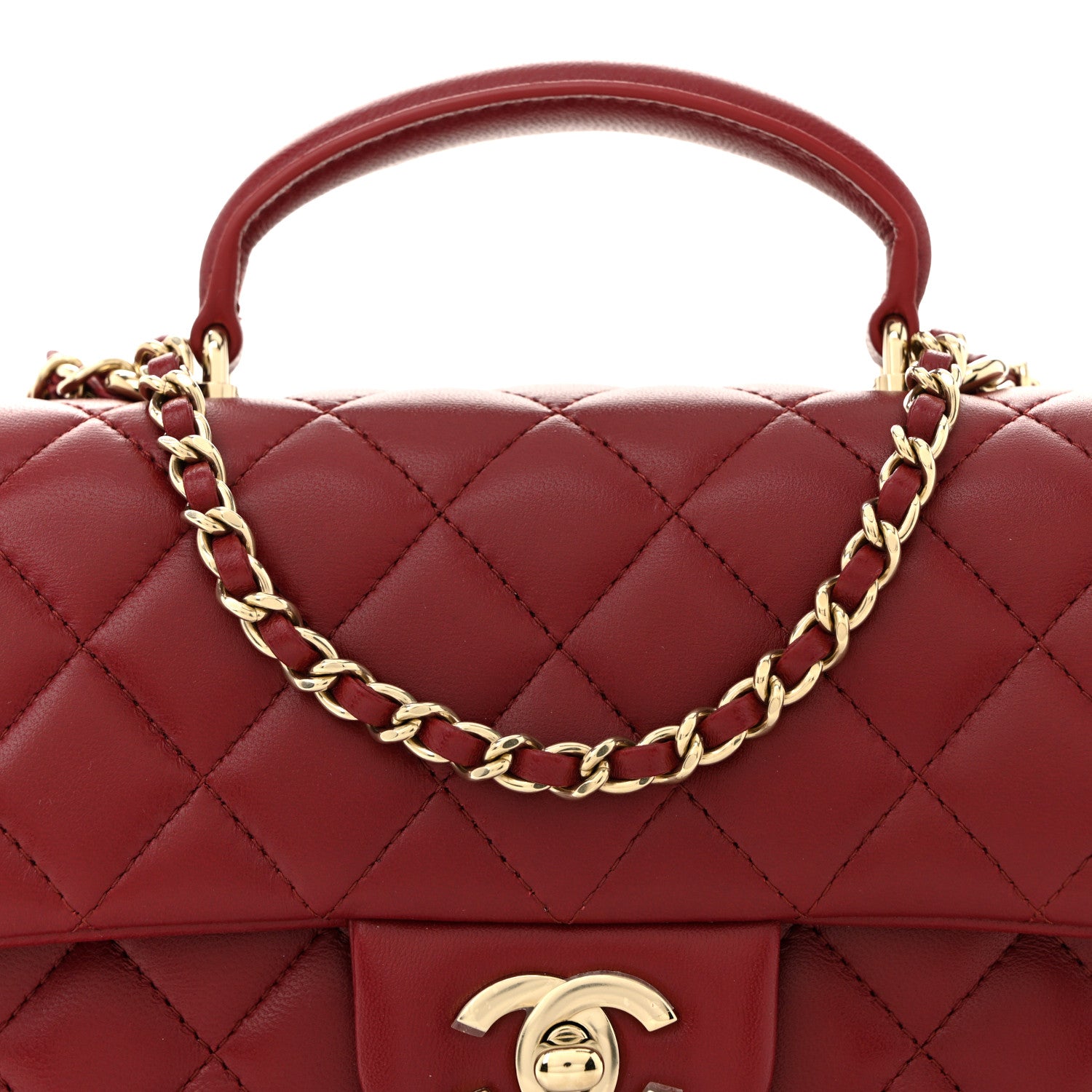 Chanel Lambskin Quilted Mini Top Handle Rectangular Flap Dark Red 8 of 10