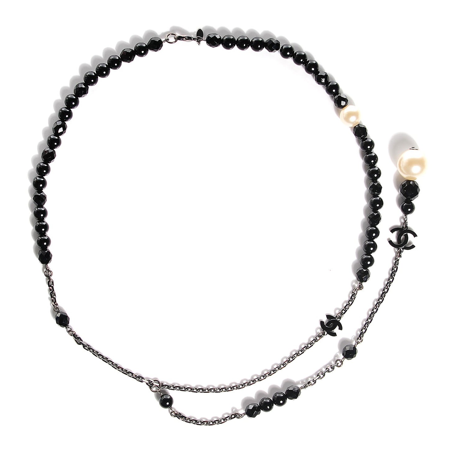 Pearl Beaded CC Long Necklace Ruthenium Black