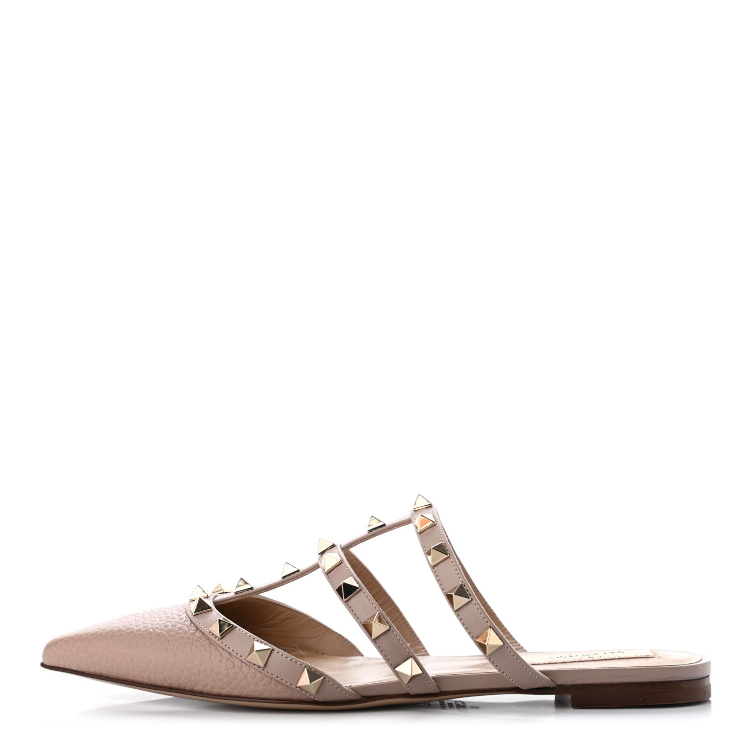 Valentino Garavani Pebbled Calfskin Rockstud Flat Cage Mules 36 Poudre 1 of 8