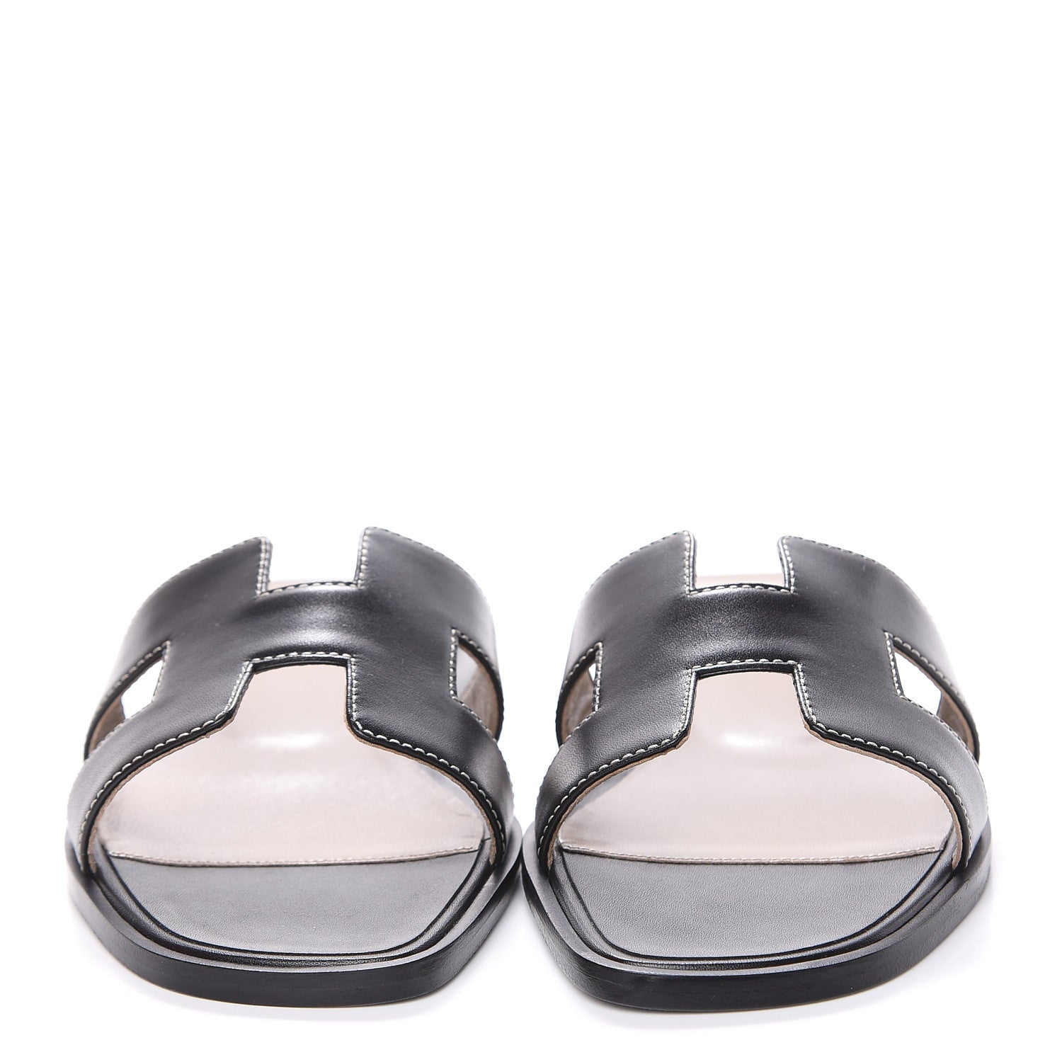 Hermes Box Calfskin Oran Sandals 37 Black 2 of 10