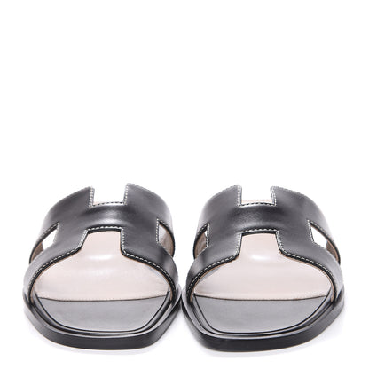 Hermes Box Calfskin Oran Sandals 37 Black 2 of 10