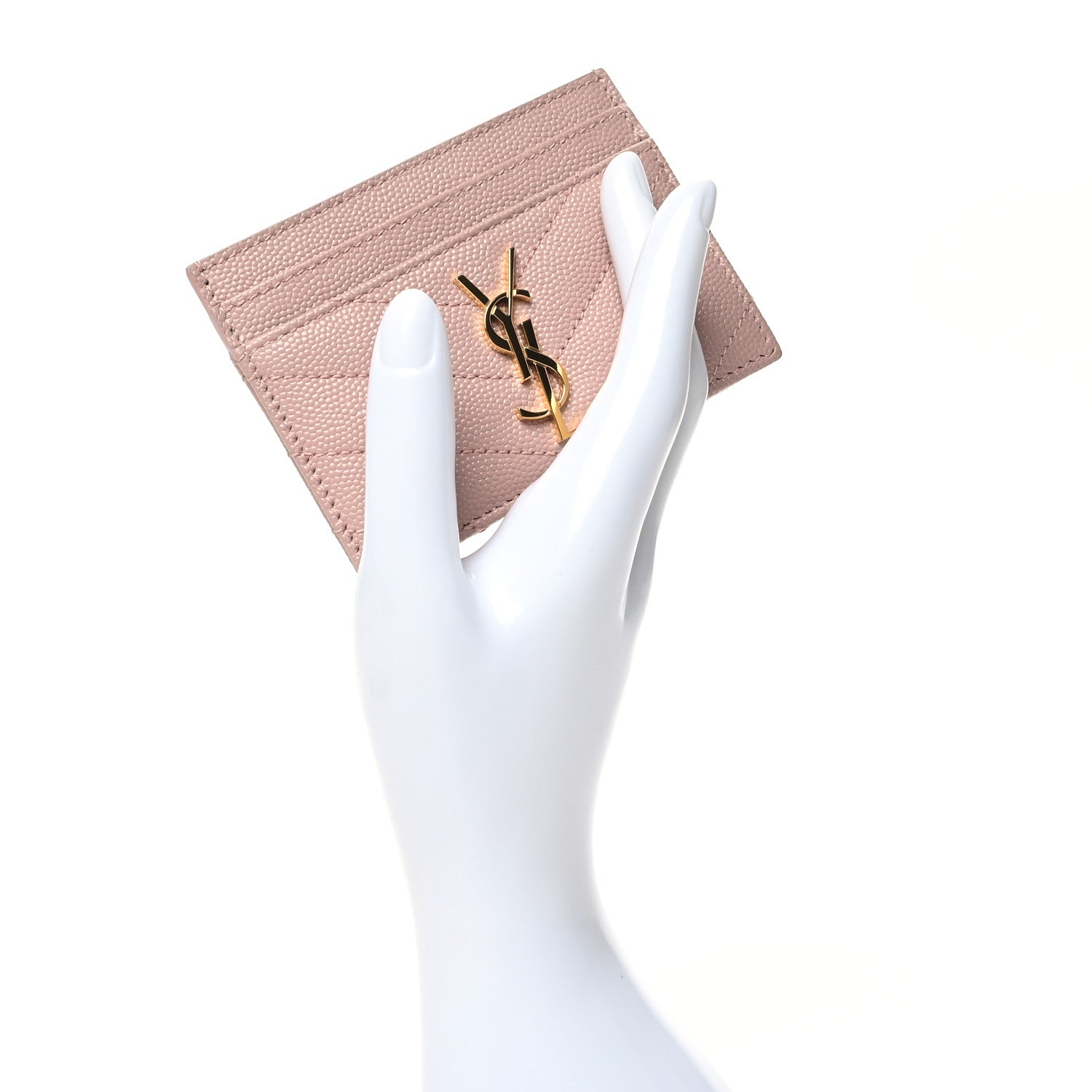 Saint Laurent Grain De Poudre Matelasse Chevron Monogram Credit Card Case Pale Pink 2 of 10