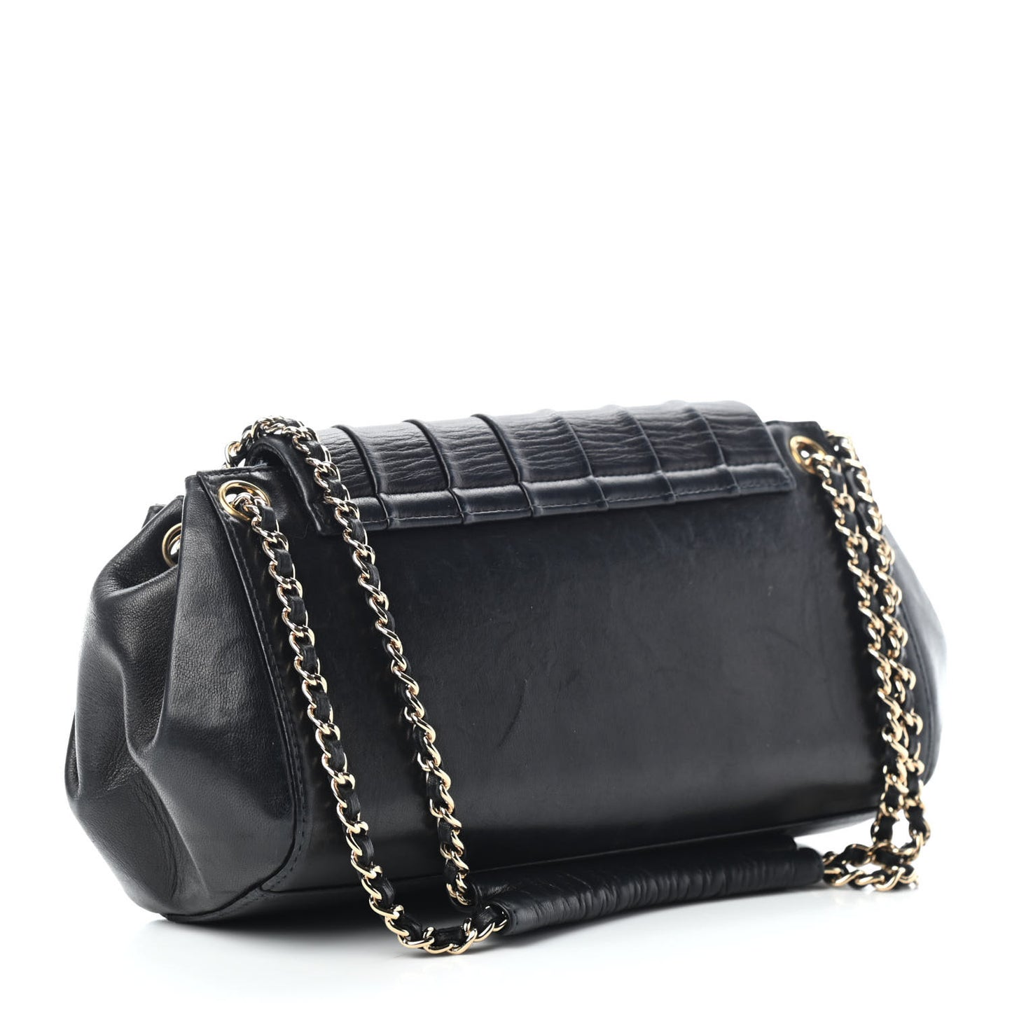 Lambskin Vertical Quilt Small Accordion Flap Black