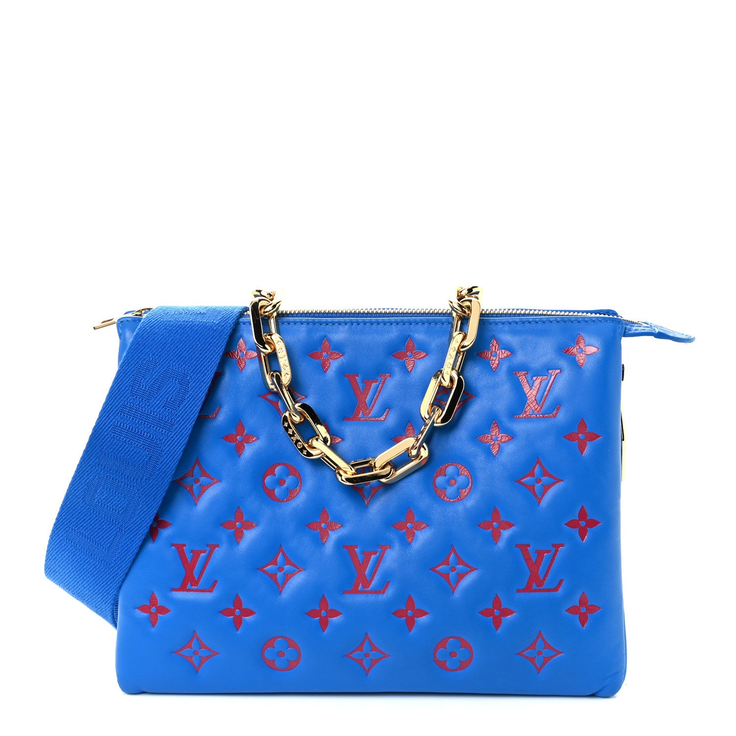Louis Vuitton Lambskin Embossed Monogram Vuittamins Coussin PM Blue Red 1 of 10