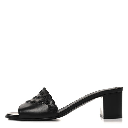 Hermes Lambskin Embroidered Gwladys Sandals 38 Black 1 of 9