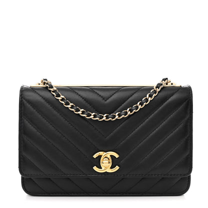 Chanel Lambskin Chevron Quilted Trendy CC Wallet On Chain WOC Black 1 of 12