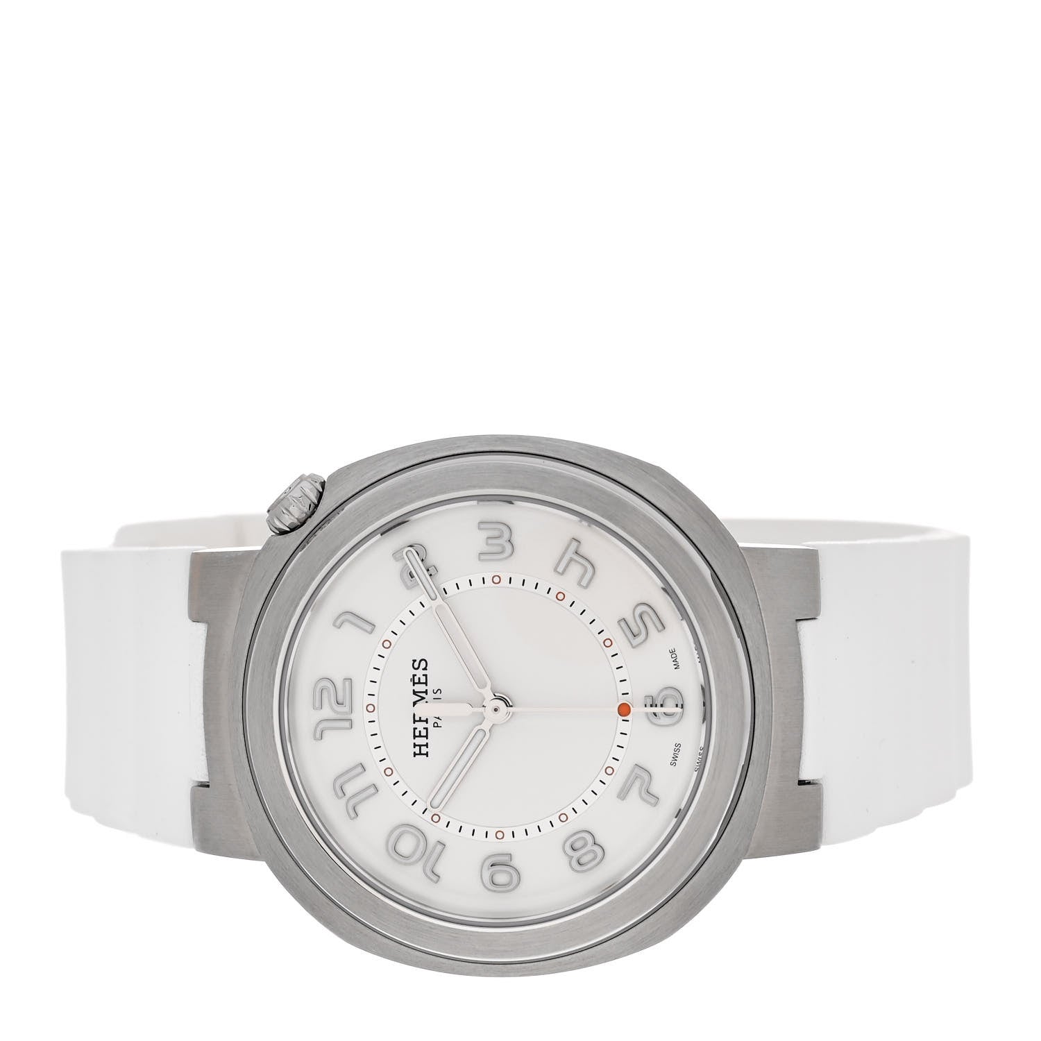 Hermes Stainless Steel Rubber 36mm Cut Automatic Watch Blanc 2 of 5