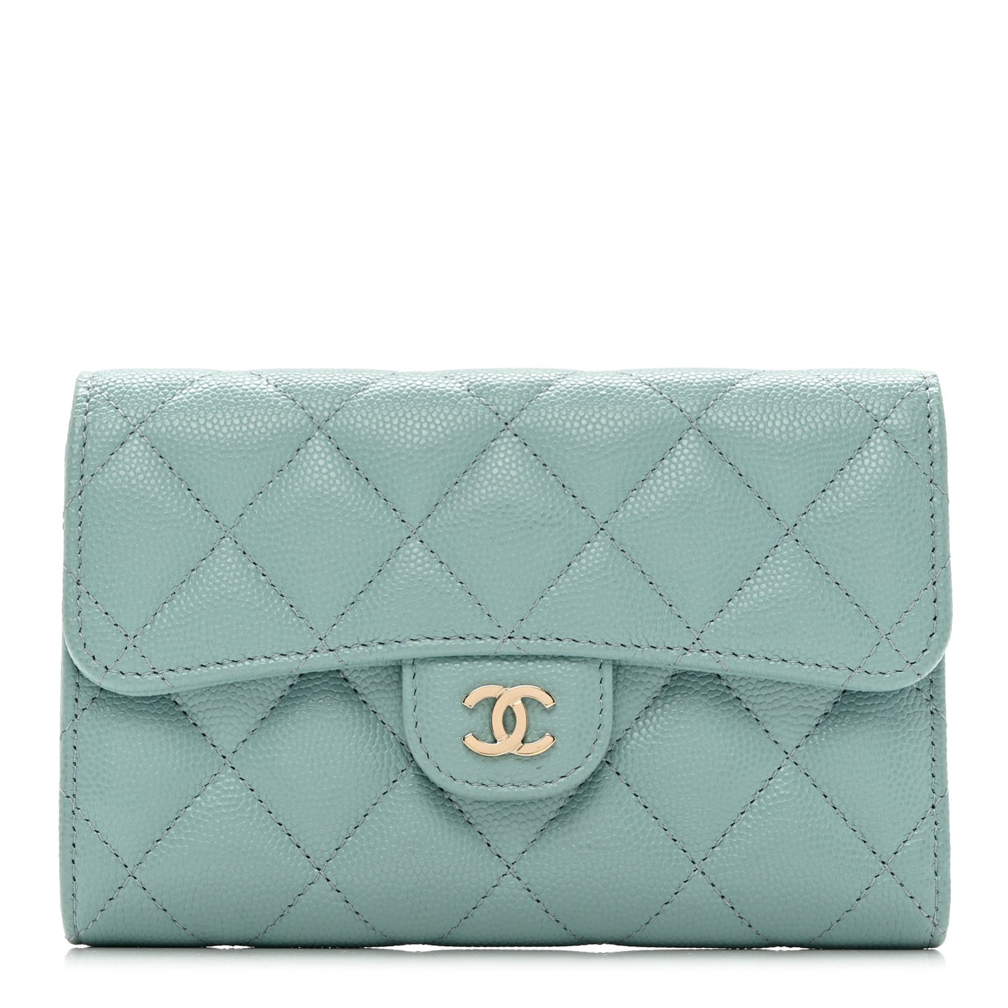 Caviar Quilted Medium Flap Wallet Light Blue