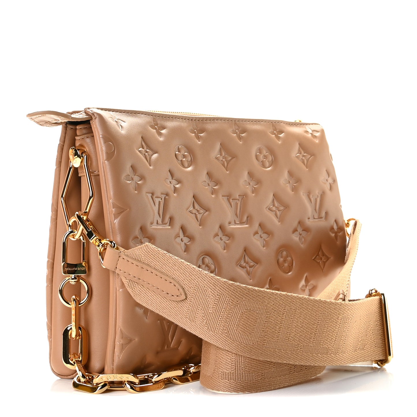 Lambskin Embossed Monogram Coussin PM Camel