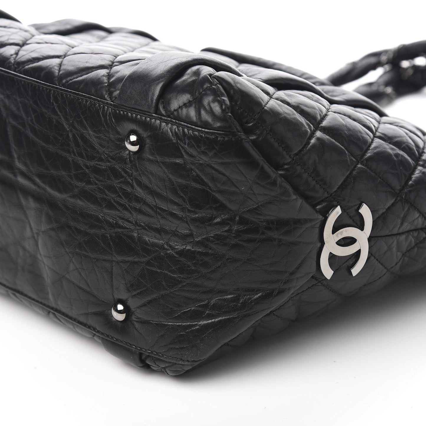 Distressed Lambskin Vintage Ligne Lady Braid Tote Black