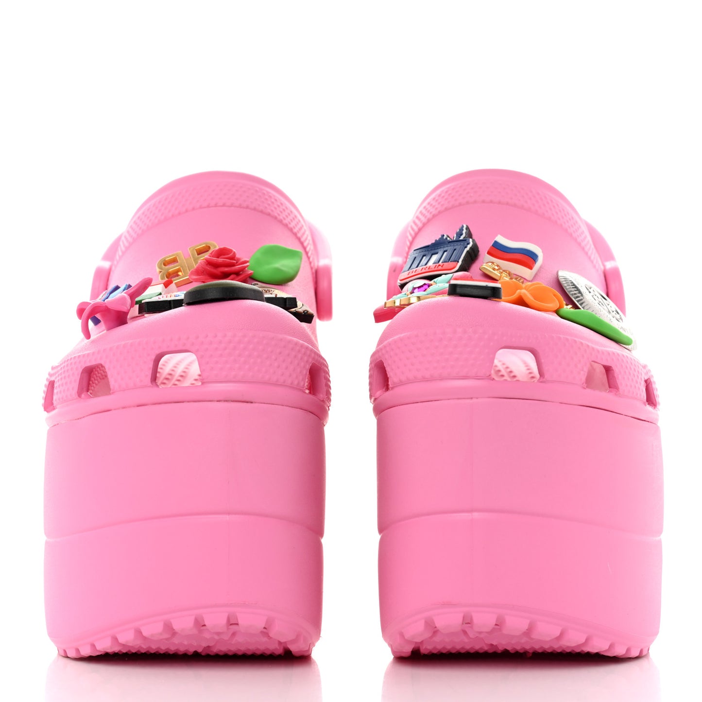 X CROCS Rubber Textured Womens Platform Sandals 35 Rose Bonbon