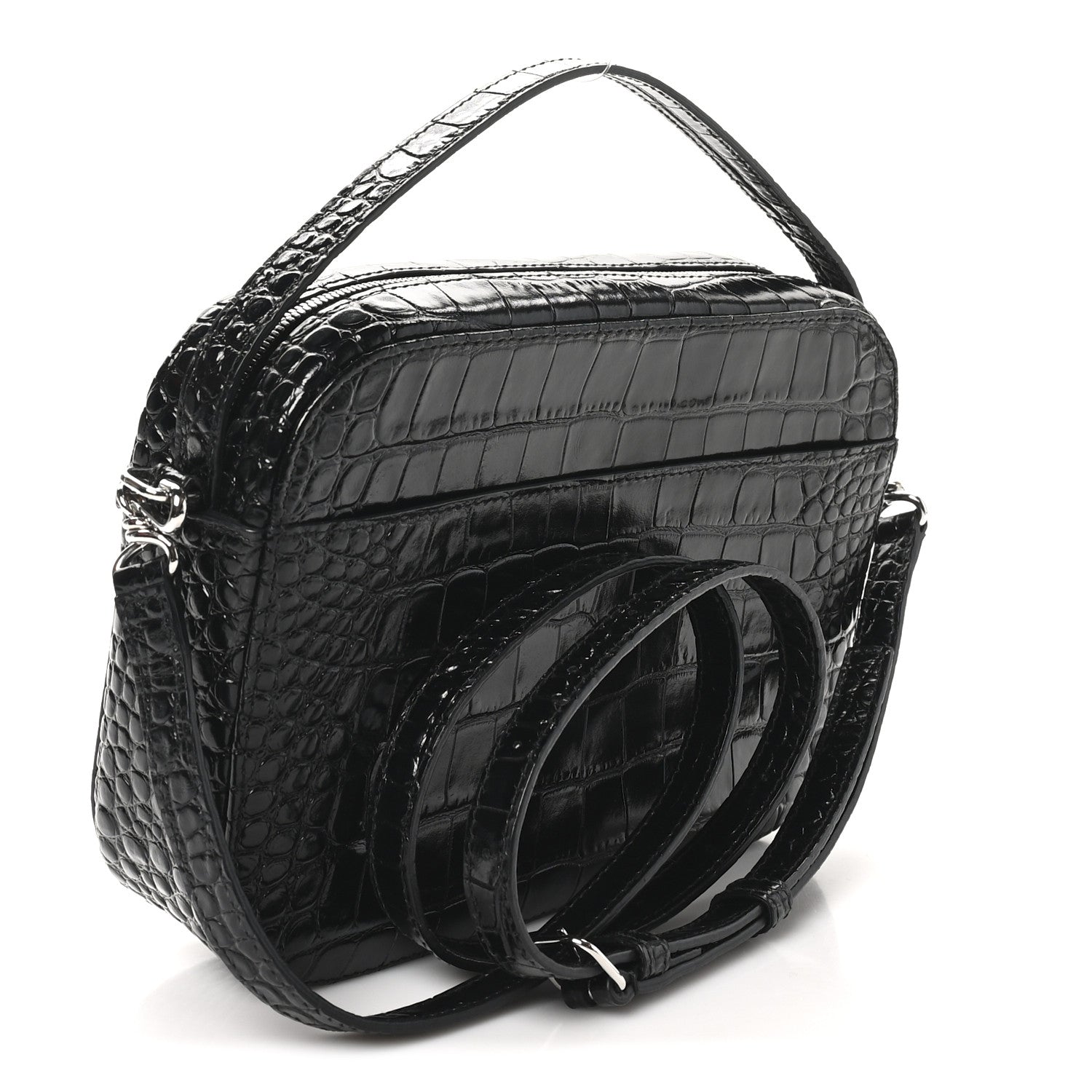 Balenciaga Shiny Calfskin Logo Crocodile Embossed S Everyday Camera Bag with Handle Black 2 of 8