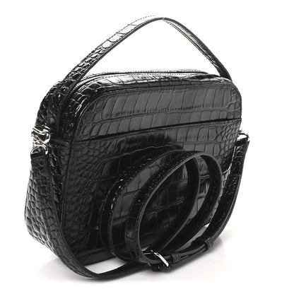 Balenciaga Shiny Calfskin Logo Crocodile Embossed S Everyday Camera Bag with Handle Black 2 of 8