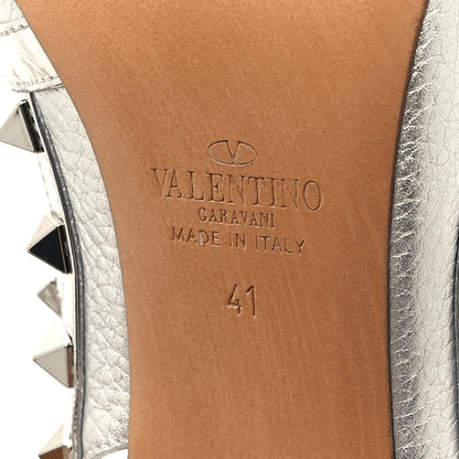 Valentino Garavani Metallic Pebbled Calfskin Rockstud Ankle Strap 100mm Pumps 41 Silver 7 of 9