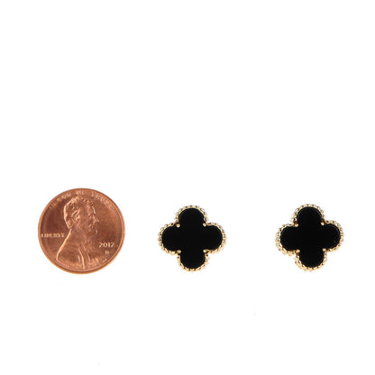 Van Cleef & Arpels 18K Yellow Gold Black Onyx Vintage Alhambra Earrings 2 of 4