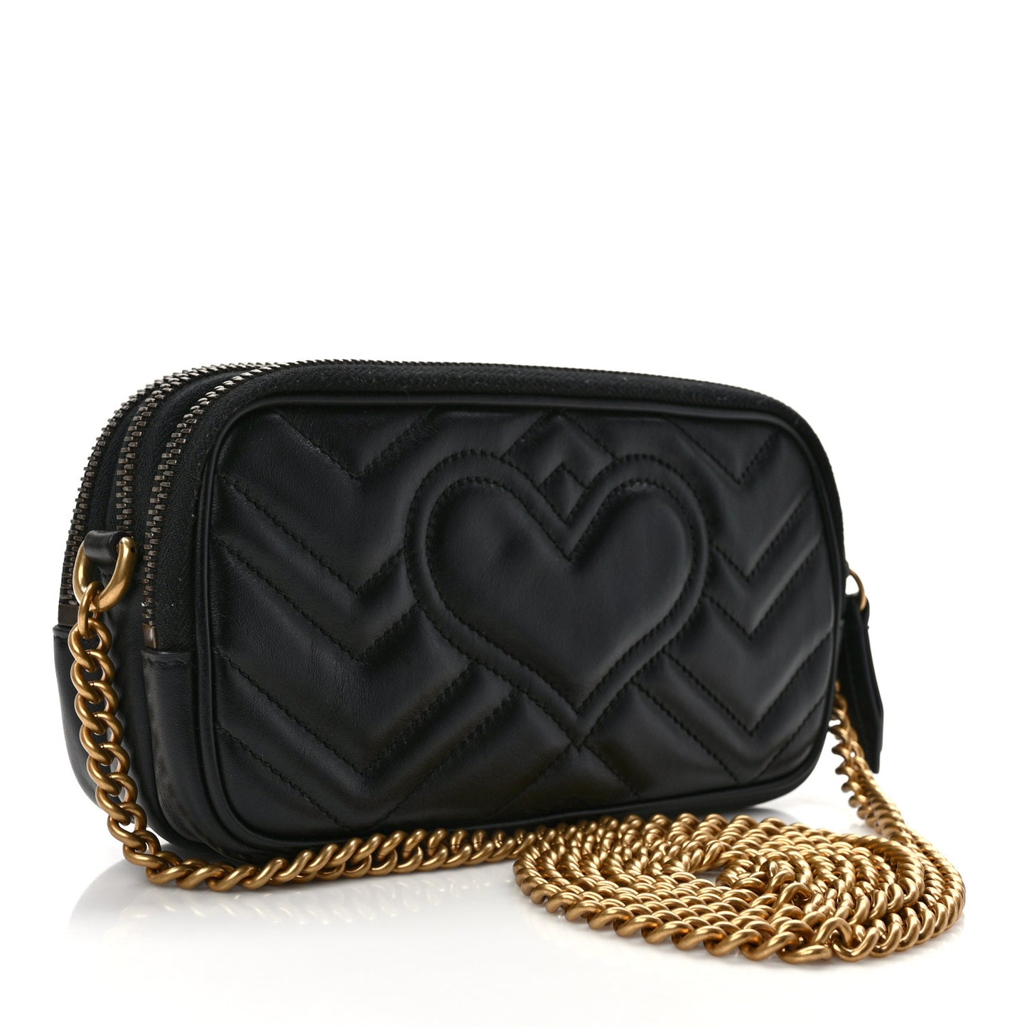 Calfskin Matelasse Mini GG Marmont Chain Crossbody Bag Black