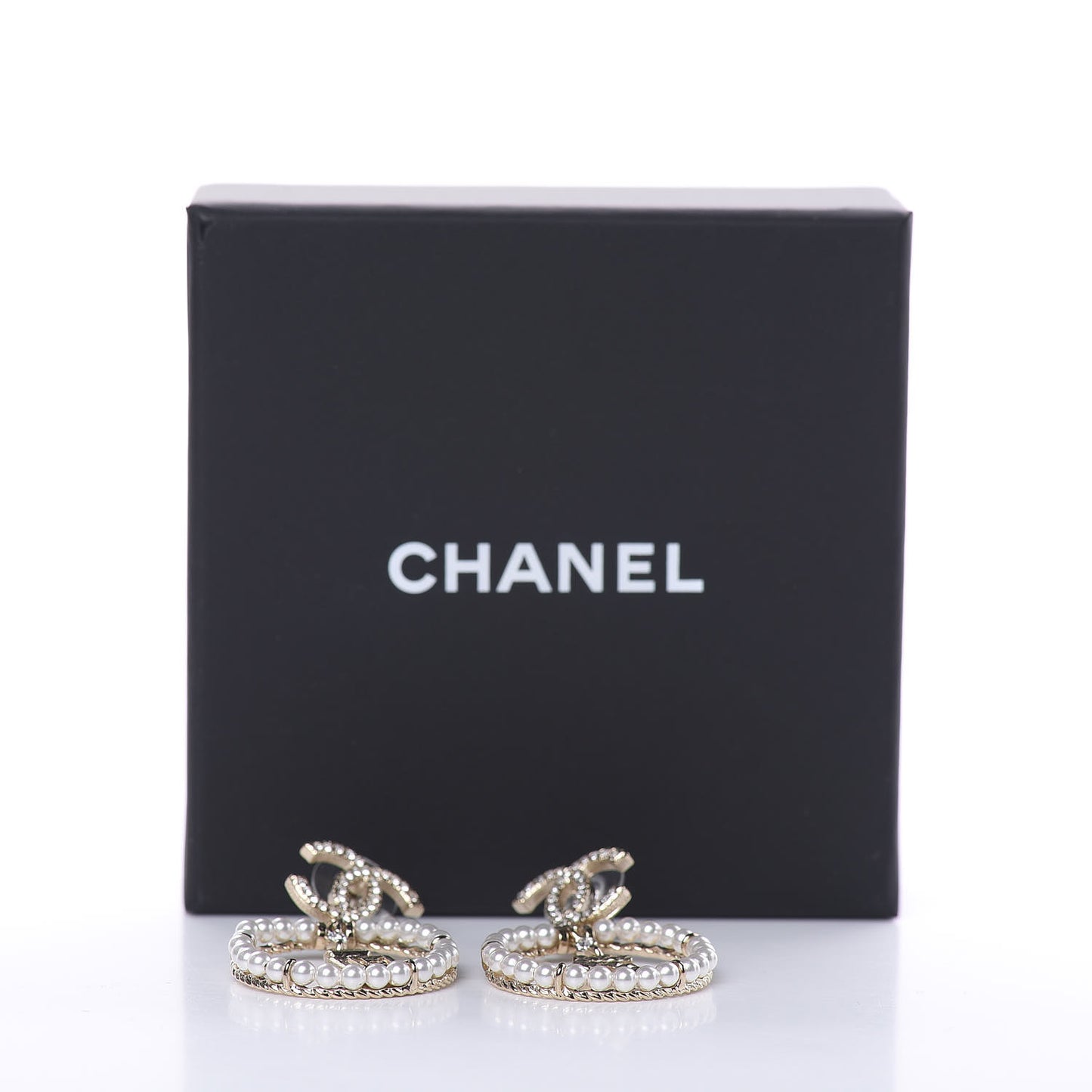 Crystal Pearl Charms CC Drop Earrings Gold