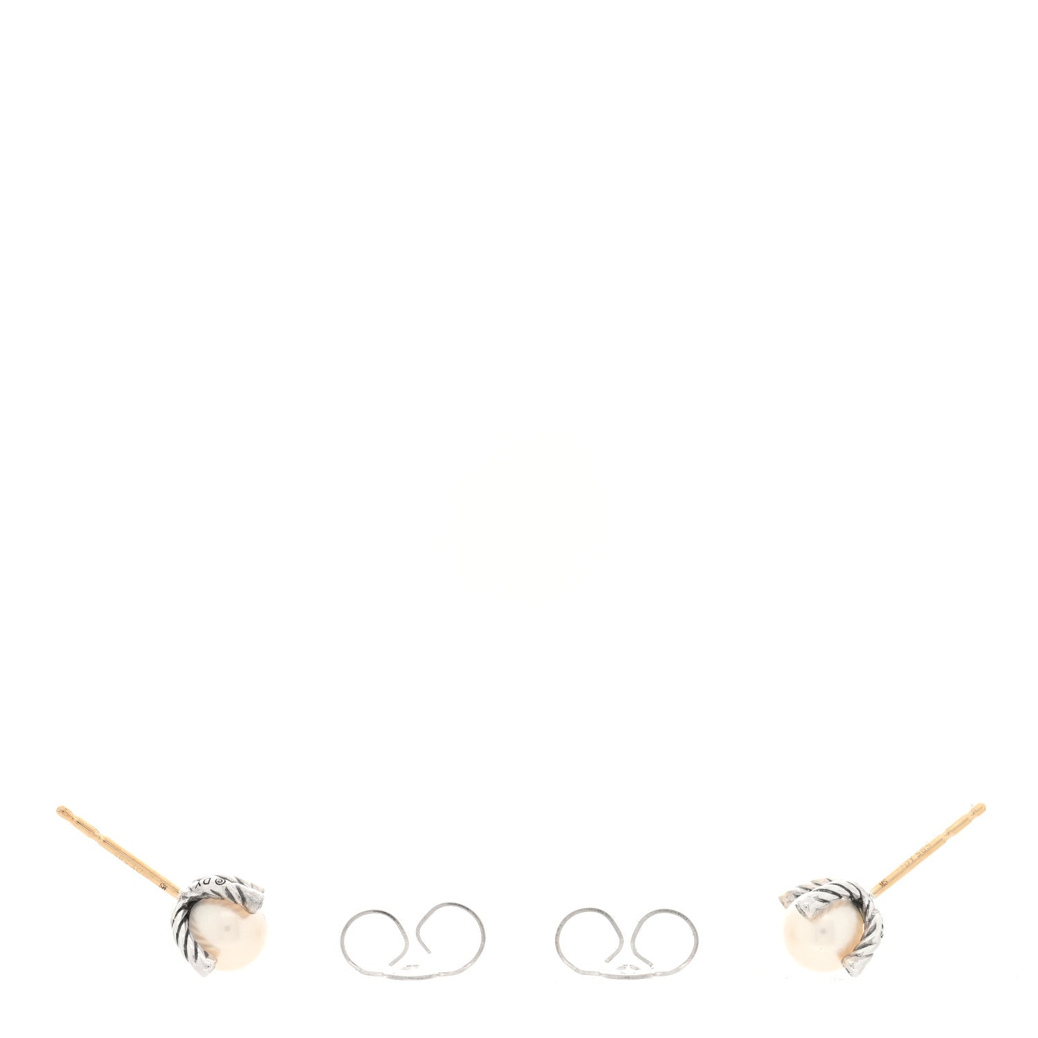 David Yurman Sterling Silver Diamond Pearl 6-6.5mm Cable Stud Earrings 3 of 4