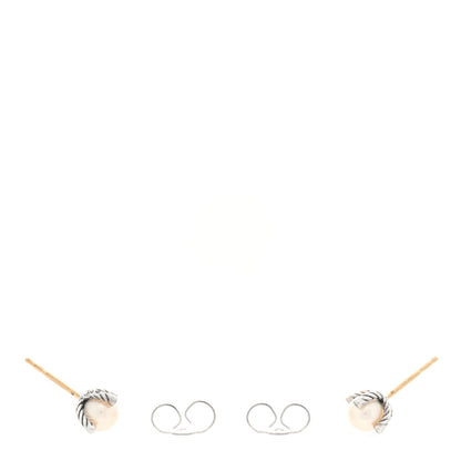 David Yurman Sterling Silver Diamond Pearl 6-6.5mm Cable Stud Earrings 3 of 4