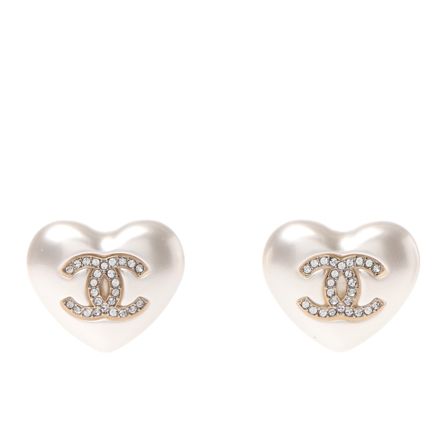 Pearl Crystal CC Heart Earrings Gold