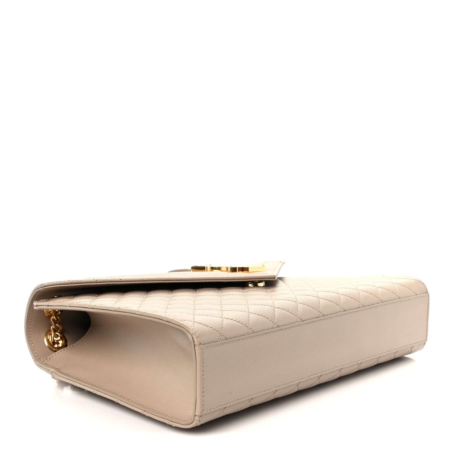 Saint Laurent Grain De Poudre Mixed Matelasse Large Triquilt Monogram Satchel Dark Beige 4 of 11