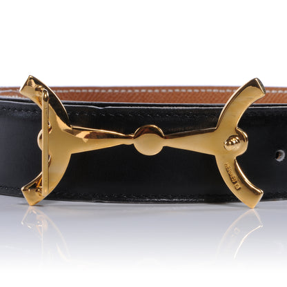 Hermes Box Courchevel Reversible Horsebit H Belt Noir Gold 6 of 6