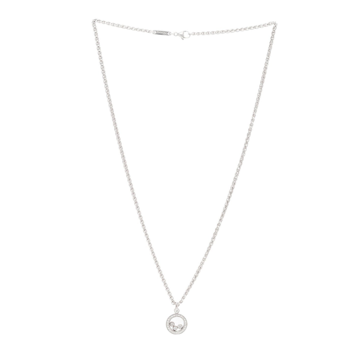 18K White Gold 3 Diamond Happy Diamond Icons Round Pendant Necklace