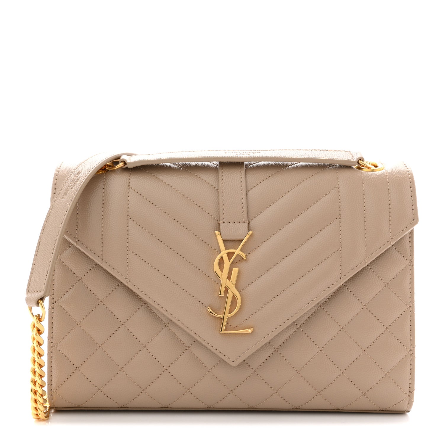 Saint Laurent Grain De Poudre Textured Mixed Matelasse Medium Triquilt Monogram Satchel Dark Beige 1 of 11