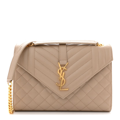 Saint Laurent Grain De Poudre Textured Mixed Matelasse Medium Triquilt Monogram Satchel Dark Beige 1 of 11