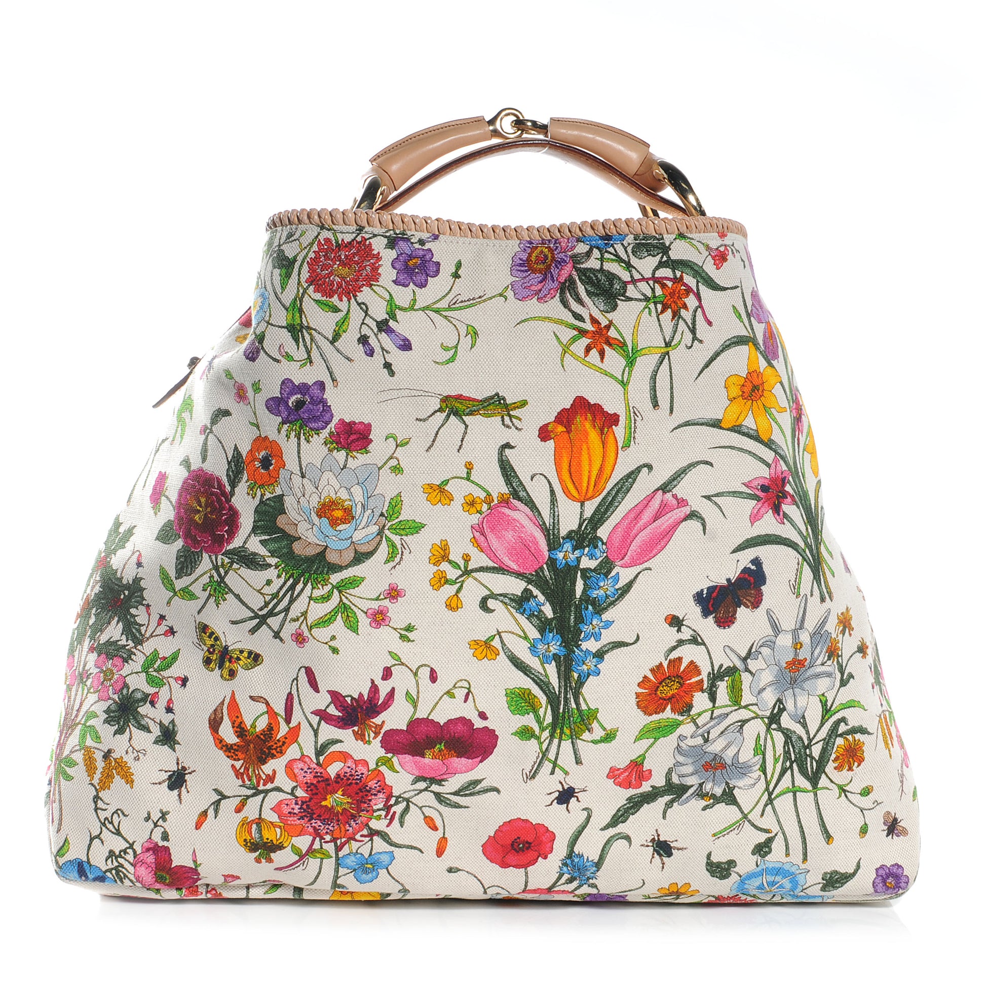 Gucci Canvas Flora Floral Large Horsebit Chain Hobo White 1 of 7