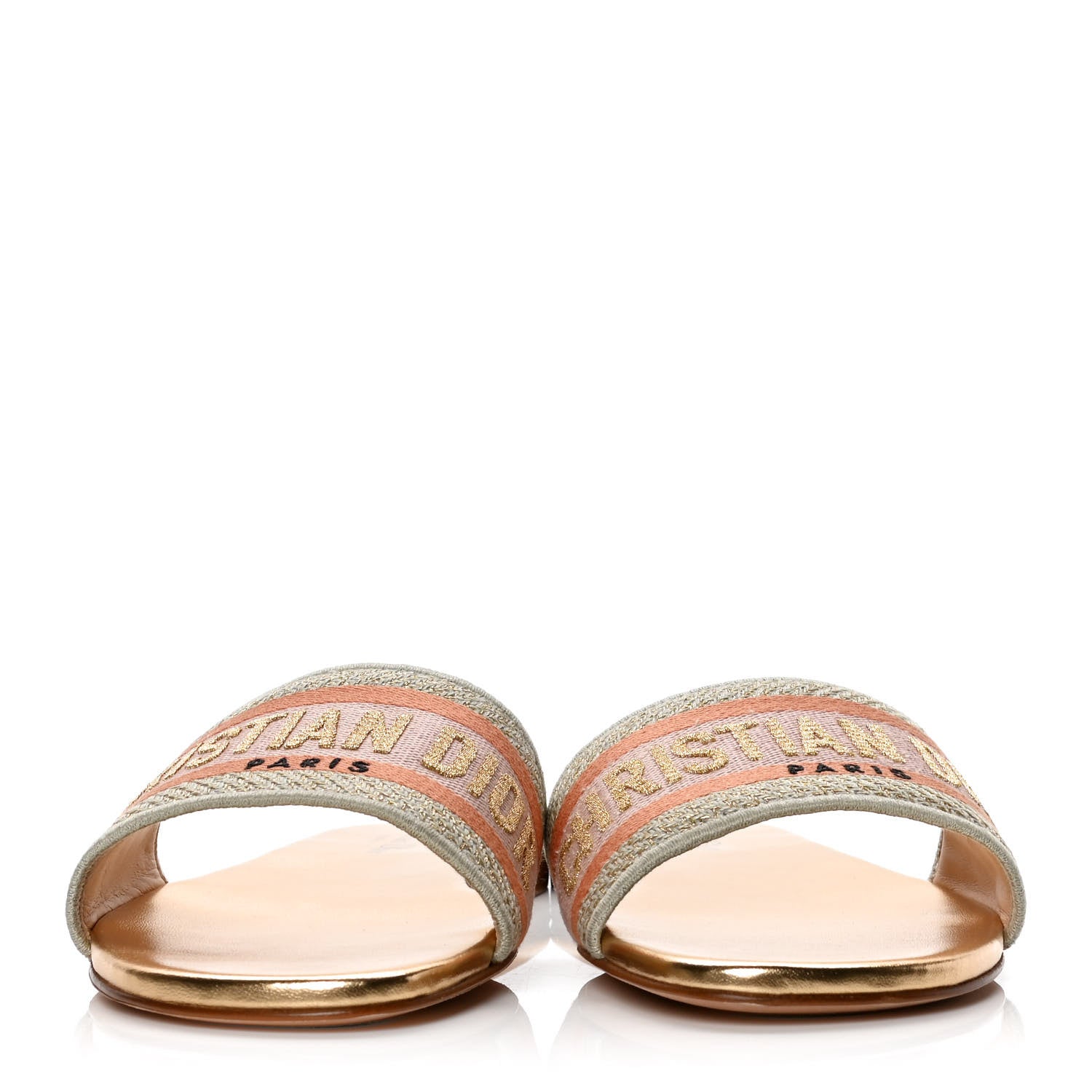 Christian Dior Canvas Lurex Embroidered Dway Flat Slide Sandals 39 Platinum 2 of 10