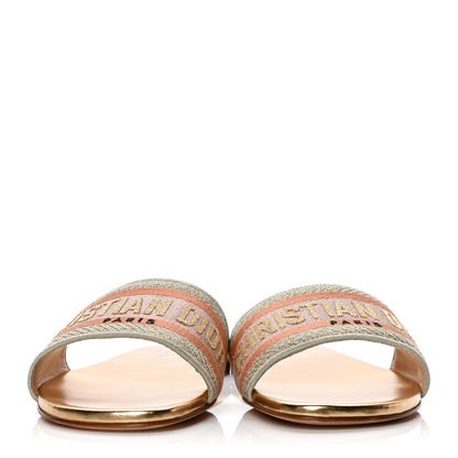 Christian Dior Canvas Lurex Embroidered Dway Flat Slide Sandals 39 Platinum 2 of 10