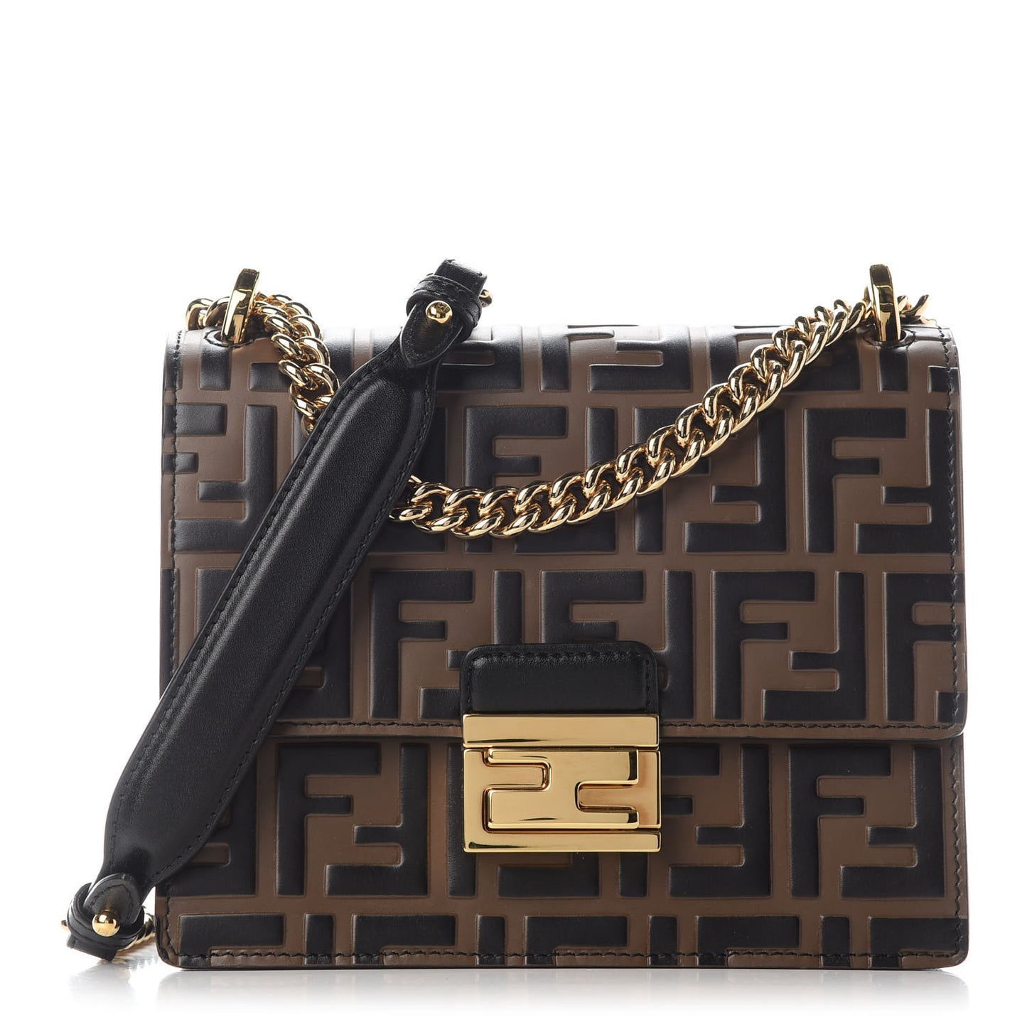 Vitello Liberty Bi-Color FF 1974 Embossed Small Kan U Shoulder Bag Maya Black