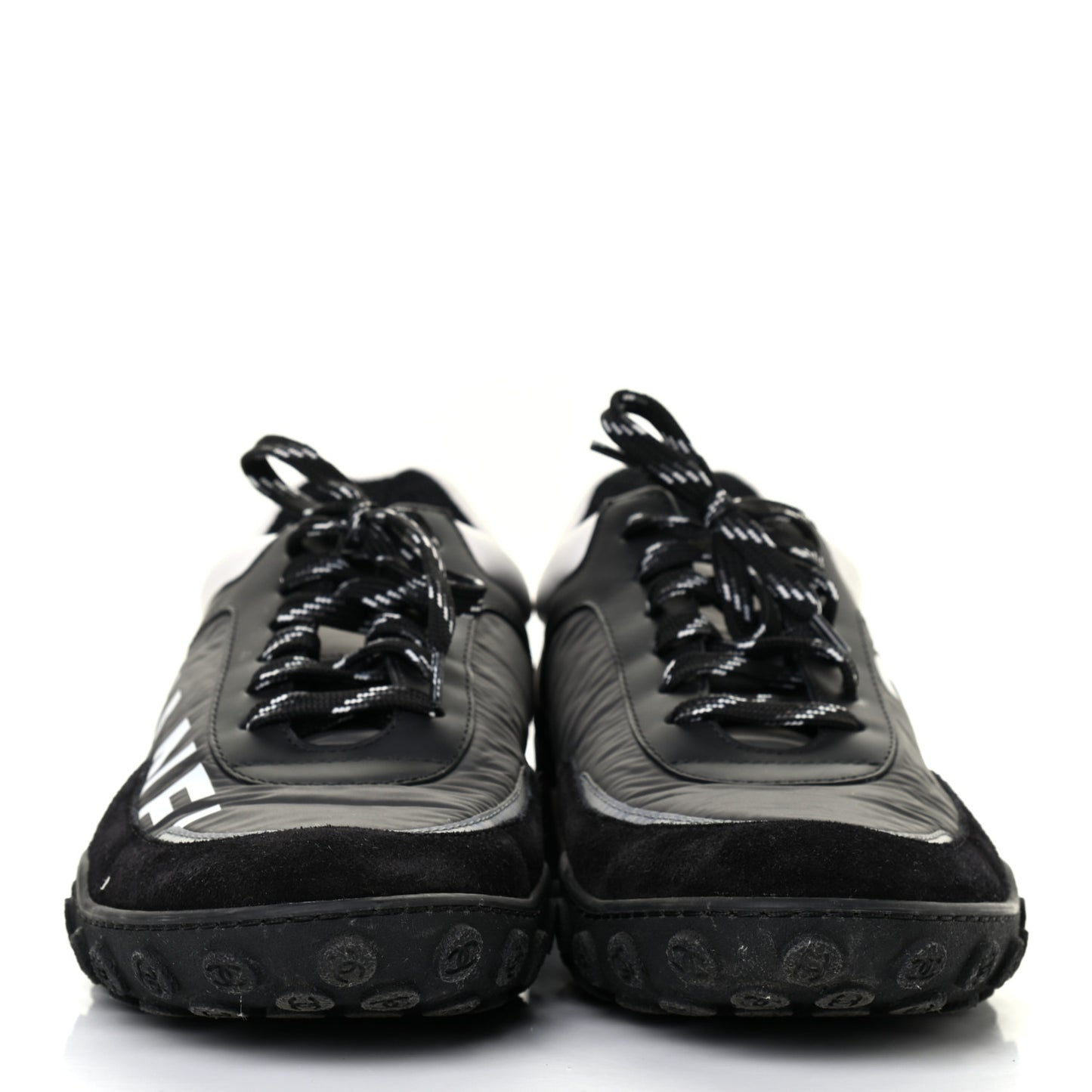 Nylon Calfskin Suede Womens CC Sneakers 41 Black Grey White