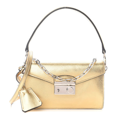 Prada Metallic Saffiano Lux Sound Crossbody Bag Platino 1 of 9